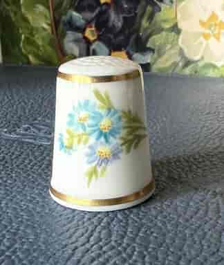 Royal Worcester thimble, hand-painted blue daisies signed R. Waldrow