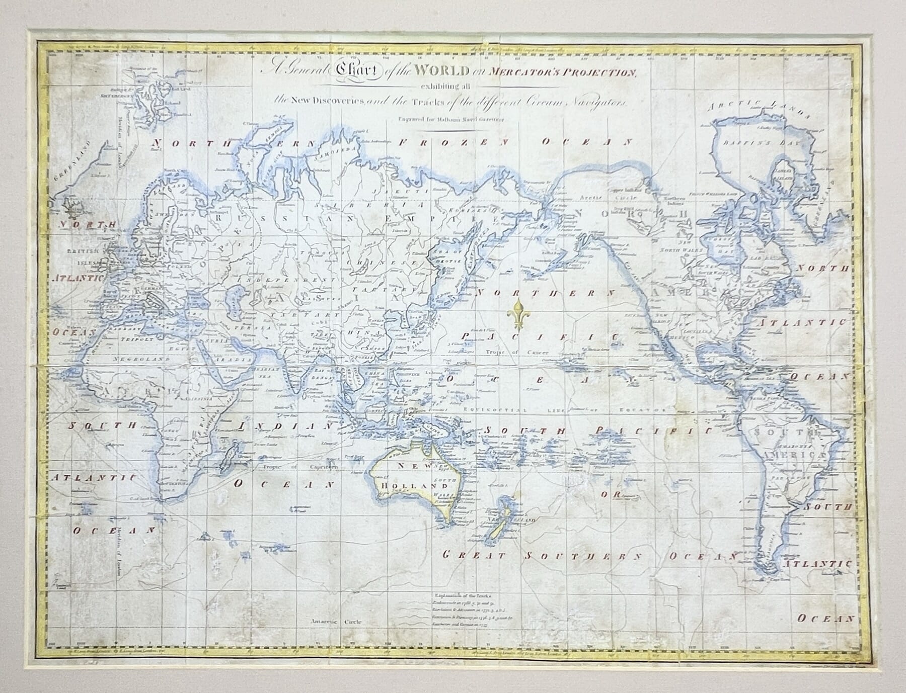 World Map, from Malham’s Naval Gazetteer, showing Botany Bay, 1795