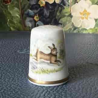 Royal Worcester thimble, hand-painted with a running rabbit