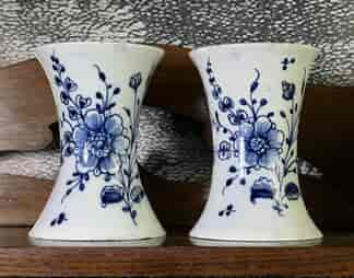 Pair of Pearlware spill vases, underglaze flower sprays, c. 1780