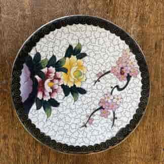Small Japanese Cloisonné plate, peonies & Cherry blossom, C.1920