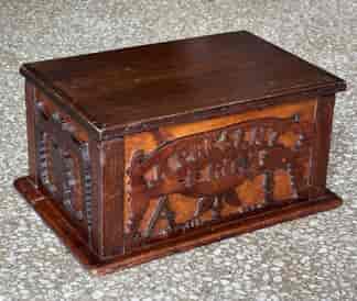 Australian primitive fretwork box, cedar & pine, 'A PRESENT FROM A.T.' c. 1900