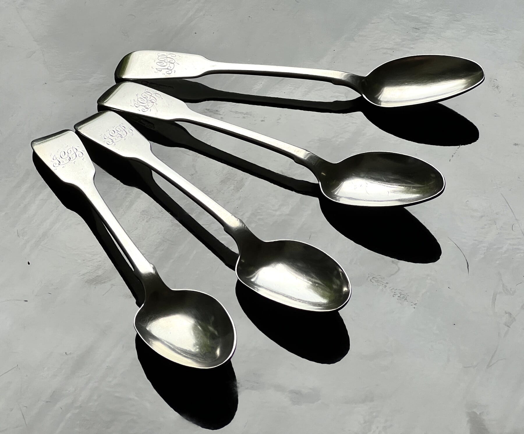 4 Irish Sterling Silver teaspoons, Waterhouse & Co, Dublin 1844
