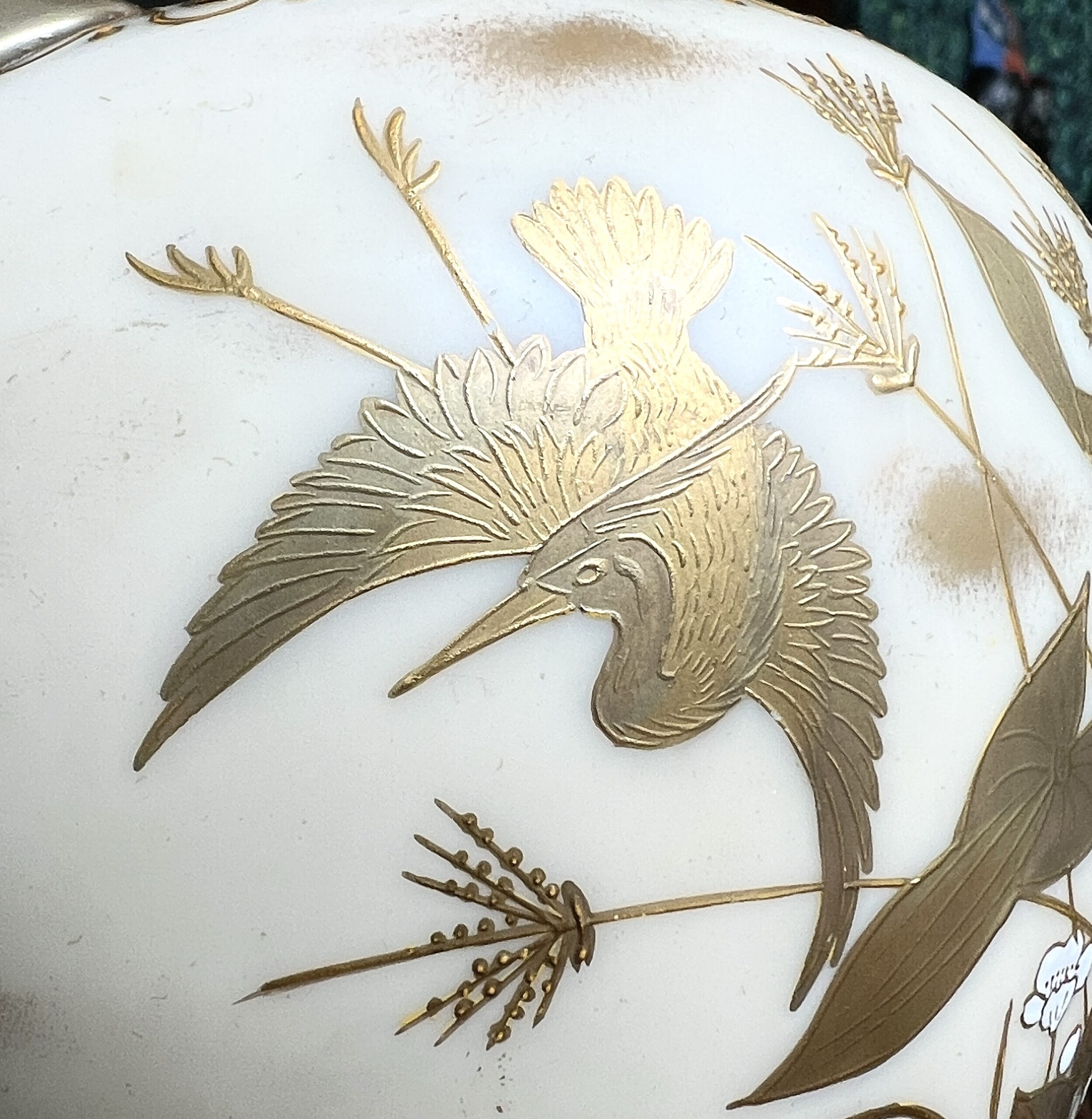 Webb Aesthetic gilt crane detail from a Vase at Moorabool Antiques