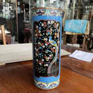 Cloisonné vase, straight sided with birds & flowers, c. 1900