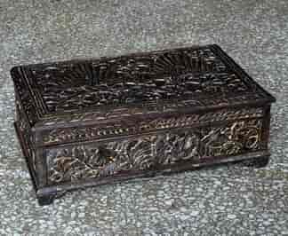 Indian carved hardwood box, fitted interior, C.1920