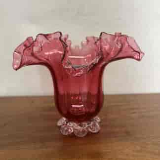 Victorian ruby glass vase, frilled neck C.1880