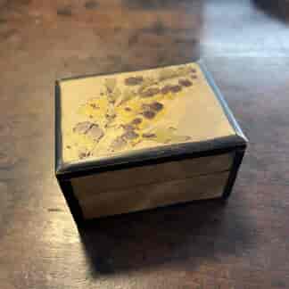 Small wooden double stamp box decorated with pokerwork, 20th C