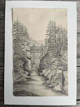 Pencil Sketch by Frederick Bennett - Timber Bridge 1872