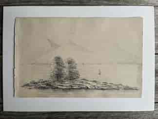 Pencil Sketch by Frederick Bennett - a lone sailboat on a lake 1872