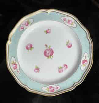Derby plate , Thynne Service with Sevres style turquoise dot & rose pattern, c. 1810