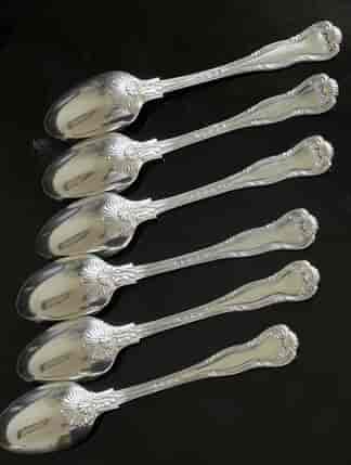Handsome Sterling Silver teaspoons, 'Shell & Husk' pattern, the handle with family crest of a wildcat, arms of Macintosh family of Scotland. Hallmarks for London 1839, also 'WB' for William Bateman.