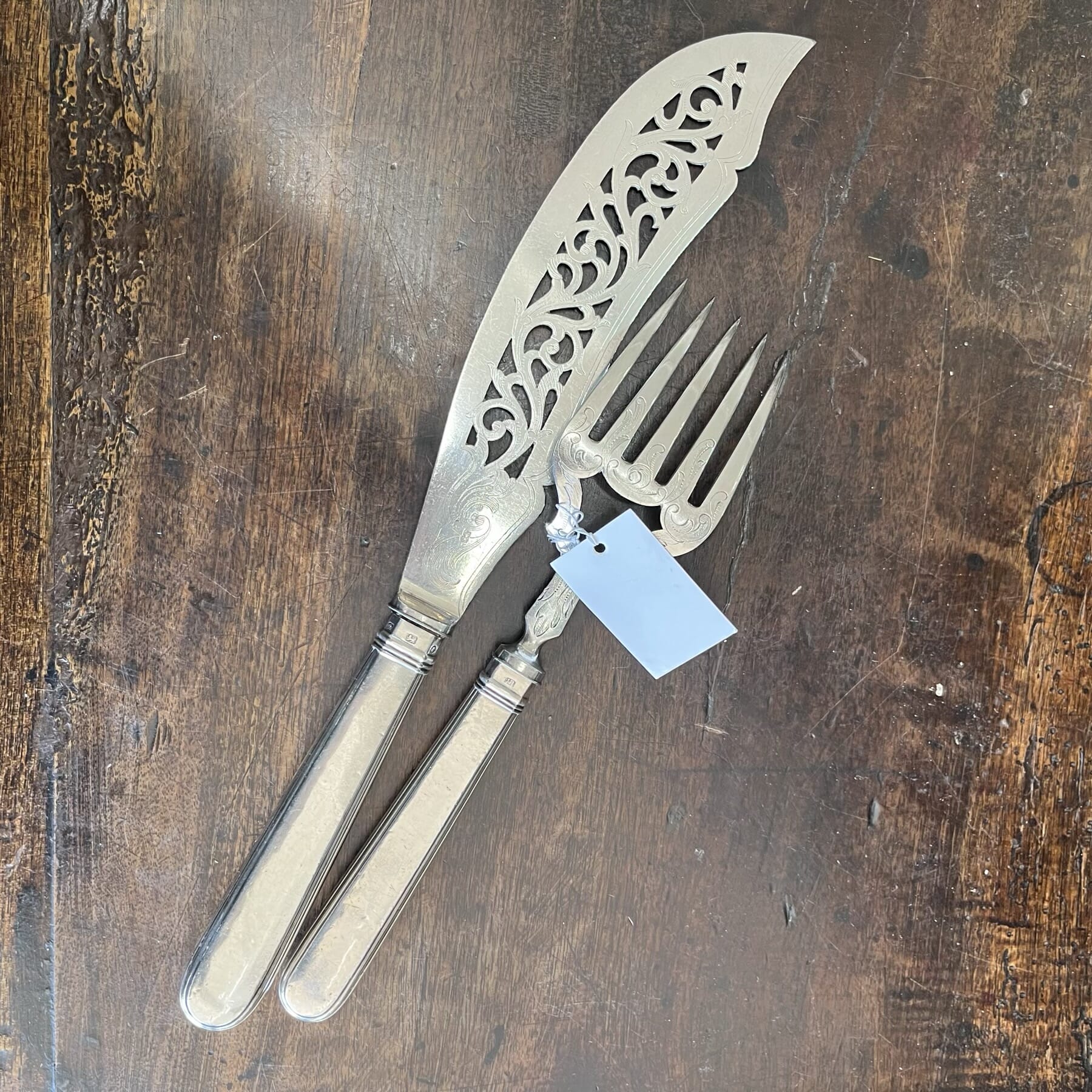 Pair of Sterling handled engraved & pierced servers c.1890