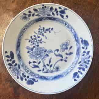 Chinese Export plate, underglaze blue peony rose pattern, c. 1750