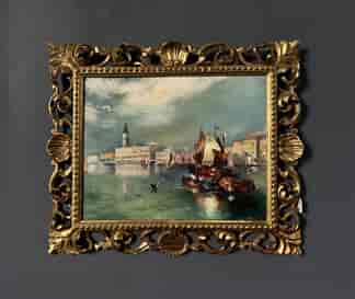 Oil painting 'The Grand Canal', after Turner, hand carved Venetian gilt wood frame, 20th C.