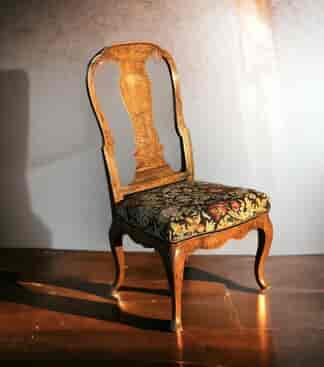Walnut chair with spoon shaped back and woolwork seat, C. 1740