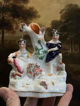Staffordshire spill vase, children with birdsnest, c. 1860