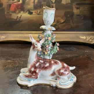 French hardpaste copy of a 'Derby' deer candlestick, late 19th century