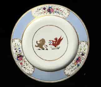 Chamberlains Worcester armorial plate, double 'marriage' crests, lion & dragon, c. 1820