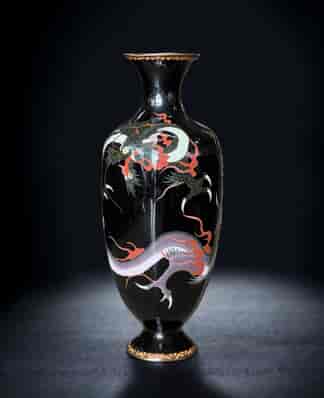 Very Large Japanese cloisonné vase, dragons on black, c. 1885