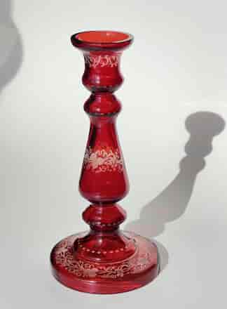 Large Victorian Ruby Glass candlestick, c. 1900