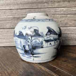 Chinese ginger jar, underglaze blue river landscape, 18th/19th century
