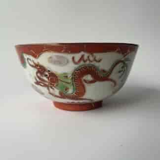 Chinese Porcelain bowl, Dragon & Phoenix on red ground, c. 1900
