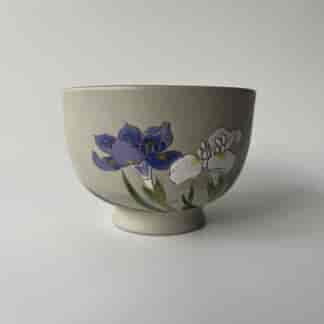 Japanese stoneware tea bowl, iris decoration c.1900