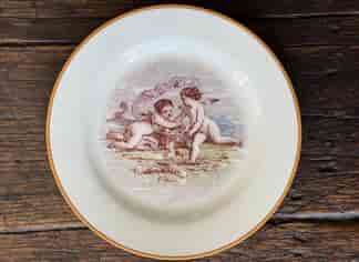 Wedgwood Queensware plate, painted with cherubs by Lessore, C.1865