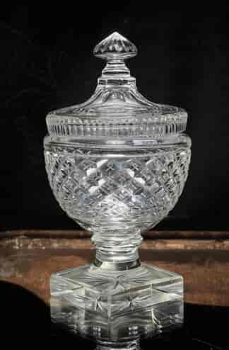 Quality cut glass covered bowl on stem, c.1820.