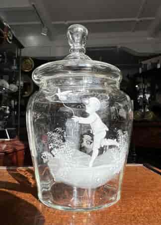 Victorian 'Mary Gregory' glass biscuit jar, C. 1890