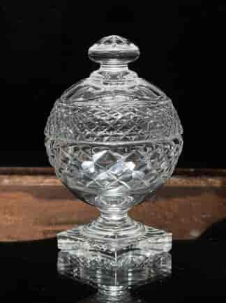 Victorian cut glass covered bowl on stem, 19th c.