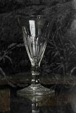 Georgian wine glass with faceted bowl and knop, folded foot C.1760