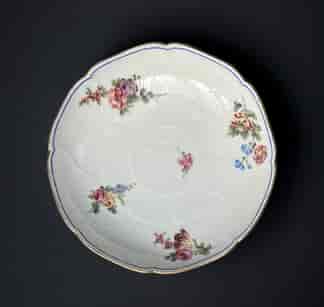 Sevres lotus-moulded dish, compotier rond, flower sprays by Lécot, dated 1764