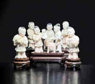 Remarkable set of 7 Chinese Ivory child musicians, late Qing Dynasty, c.1900