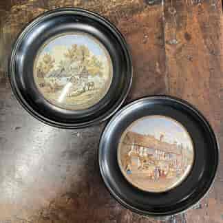 Pair of Pratt pot lids, 'Shakespeare's House' & 'Anne Hathaway's House' C. 1850