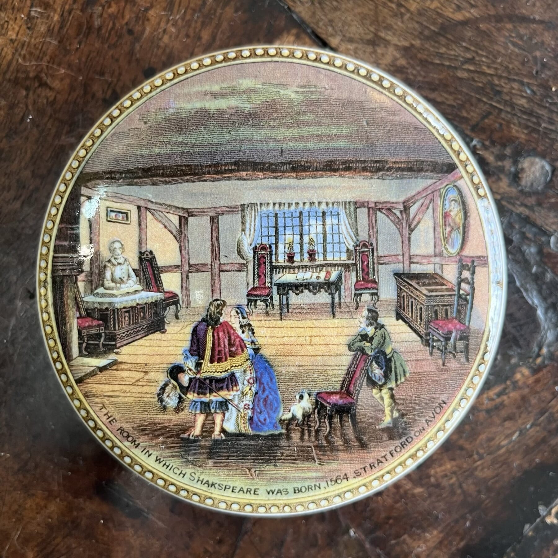 Pratt pot lid "The Room Shakespeare was born' C.1850