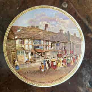 Pratt pot lid "Shakespeare's House Henly St, Stratford on Avon', Cauldron 'collector's' base, early 20th century