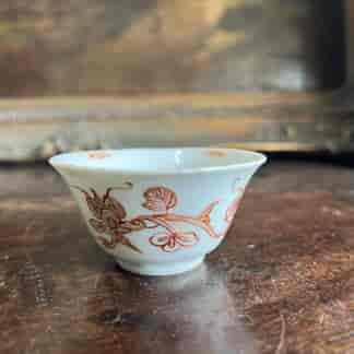 Chinese export teabowl, scrolling red foliage, c. 1740