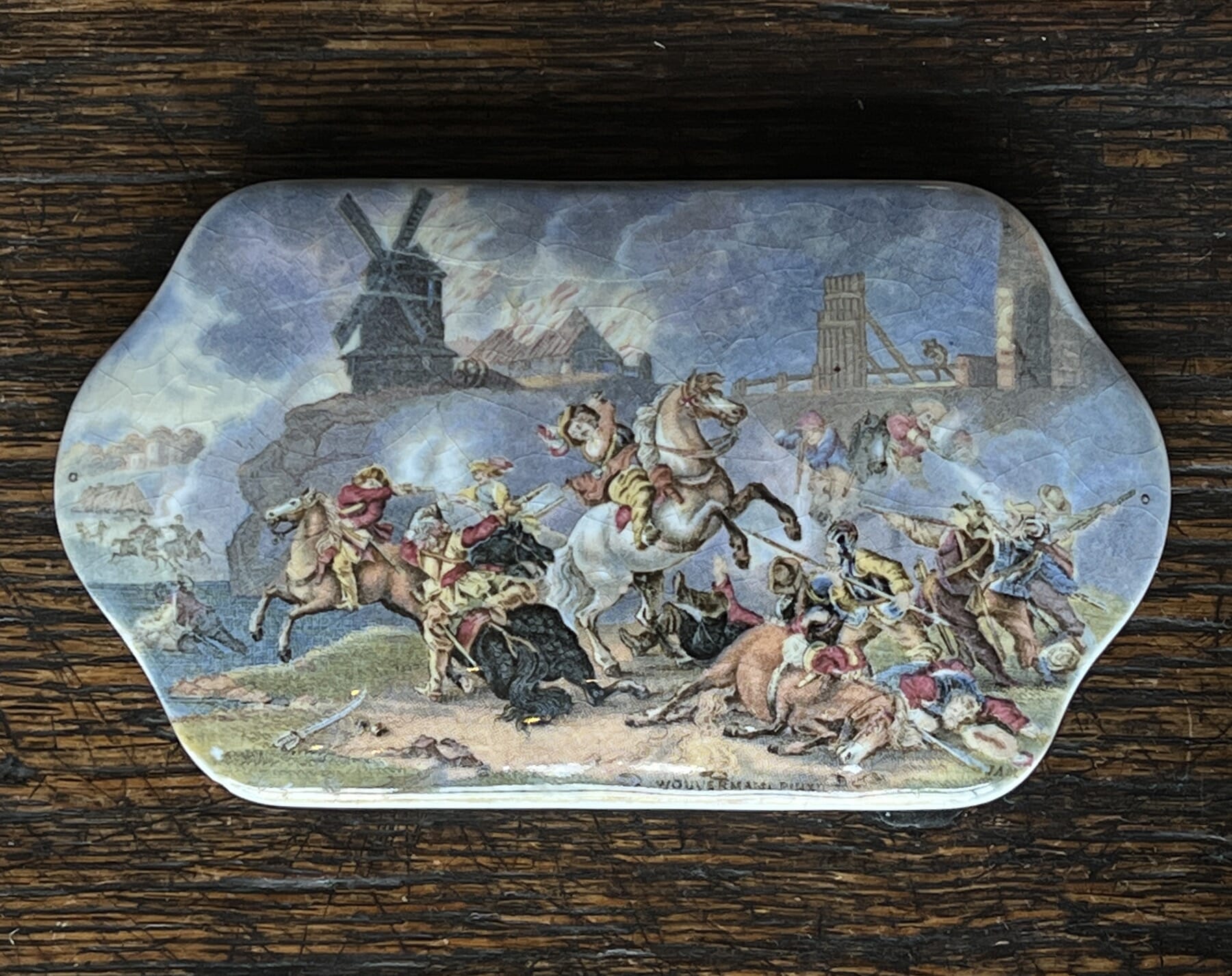 Pratt pot lid rectangular shape, Dutch Battle scene, C. 1850 ...