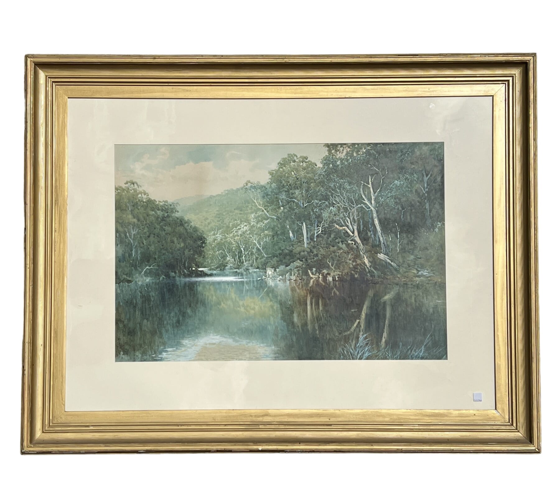 WJ Wadham, Australian River Landscape watercolour, 1880's