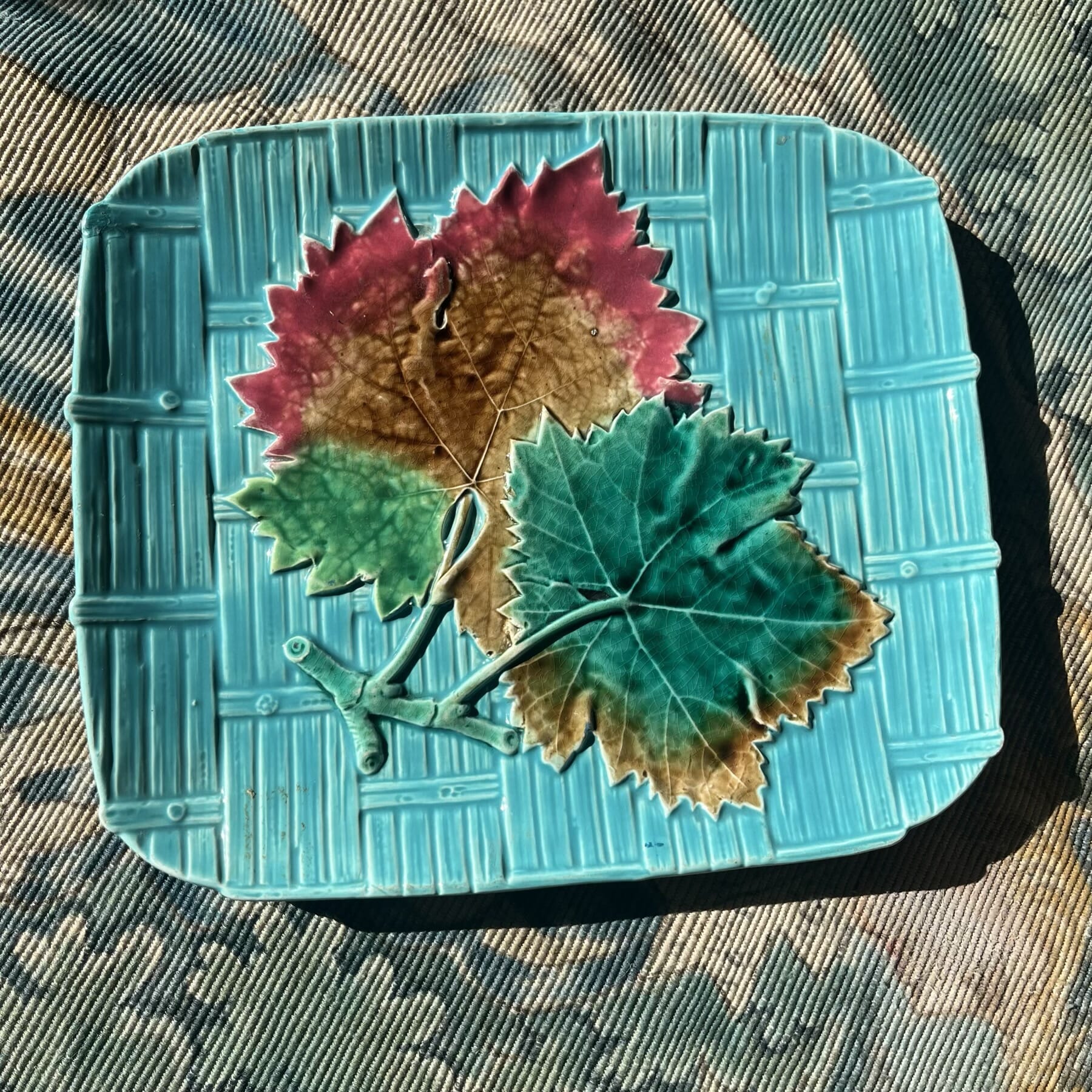 French Majolica Wicker Leaf Serving Dish Circa 1880 Moorabool french-majolica-wicker-leaf-serving-dish-circa-1880-moorabool