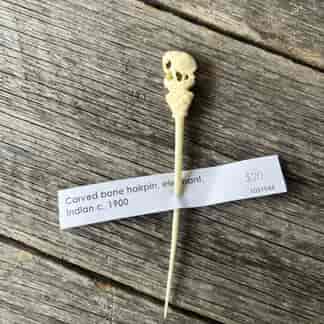 Carved bone hairpin, elephant, Indian c. 1900