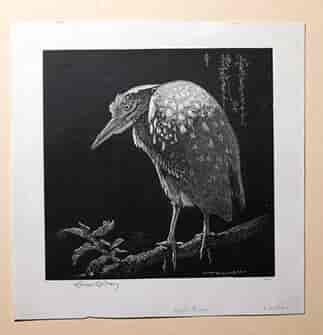 Lionel Lindsay woodblock print, ‘Night Heron’ , 1935