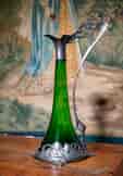 WMF Art Nouveau Claret Jug, green glass with plated pewter mounts C. 1900