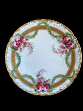 Copeland plate, richly painted with rose sprays & raised gilt work, earlier 20th century