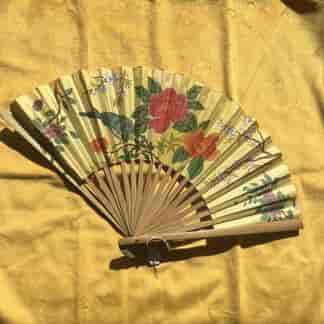 Chinese paper fan, printed bird & flowers, early 20th century