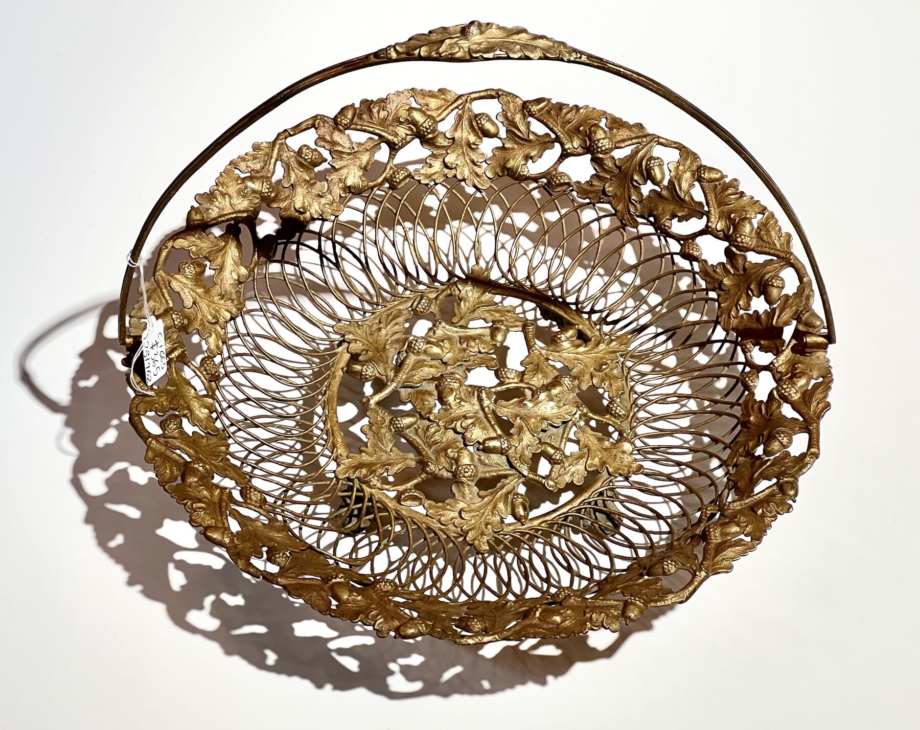 Early Victorian pressed gilt metal card tray, oak branches with acorns, C.1865