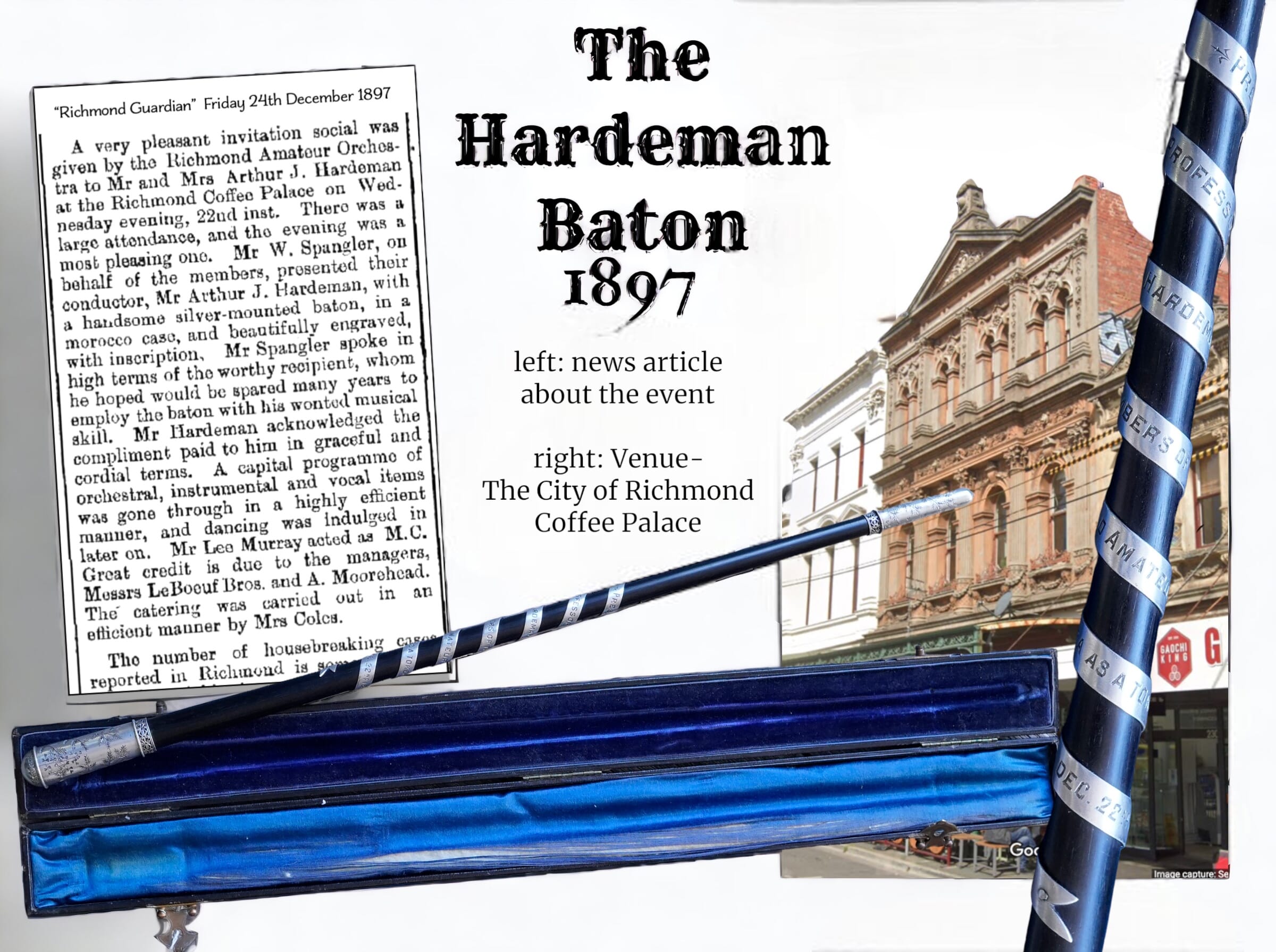 Australian Silver presentation conductor's baton, Hardeman, Richmond Amateur Orchestra 1897