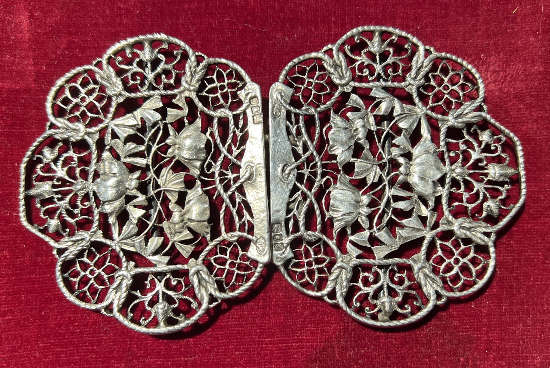 Superb Sterling Silver buckle, Art Nouveau 'Poppies' openwork, William Comyns 1901